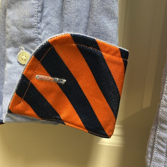 MINE blue with orange/ navy striped lining men’s shirt size M NWT - Picture 4 of 6